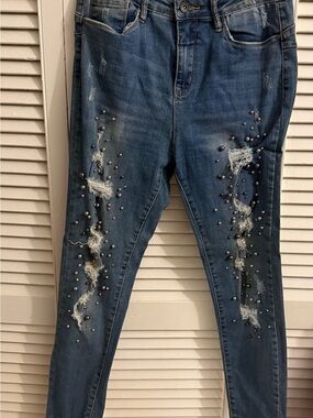 Hollister Women's Blue Skinny Jeans with Stud Accents